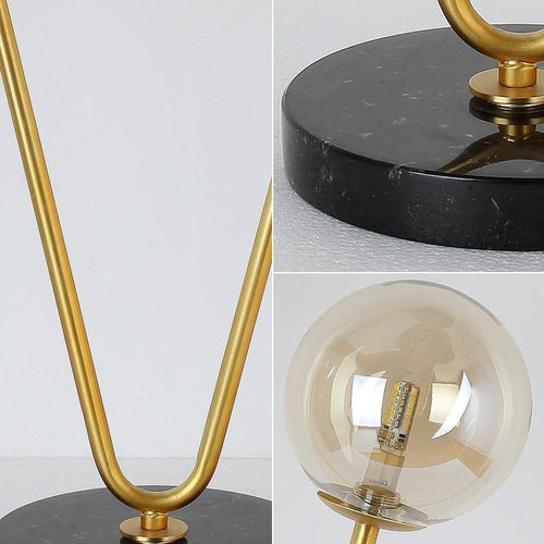 Lampadaire design avec deux branches doré et boules en verre - vue 5 sur 6