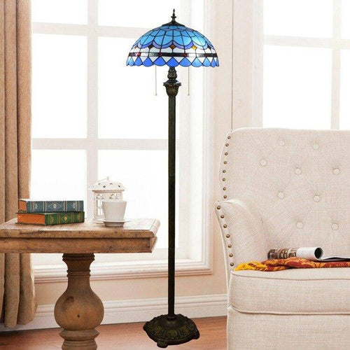 Lampadaire tiffany en verre vitrail bleu Mediterranean - vue 5 sur 4