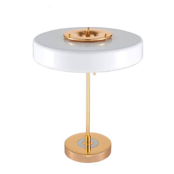 Lampe de chevet doré avec abat-jour en verre blanc Drawing - vue 4 sur 5