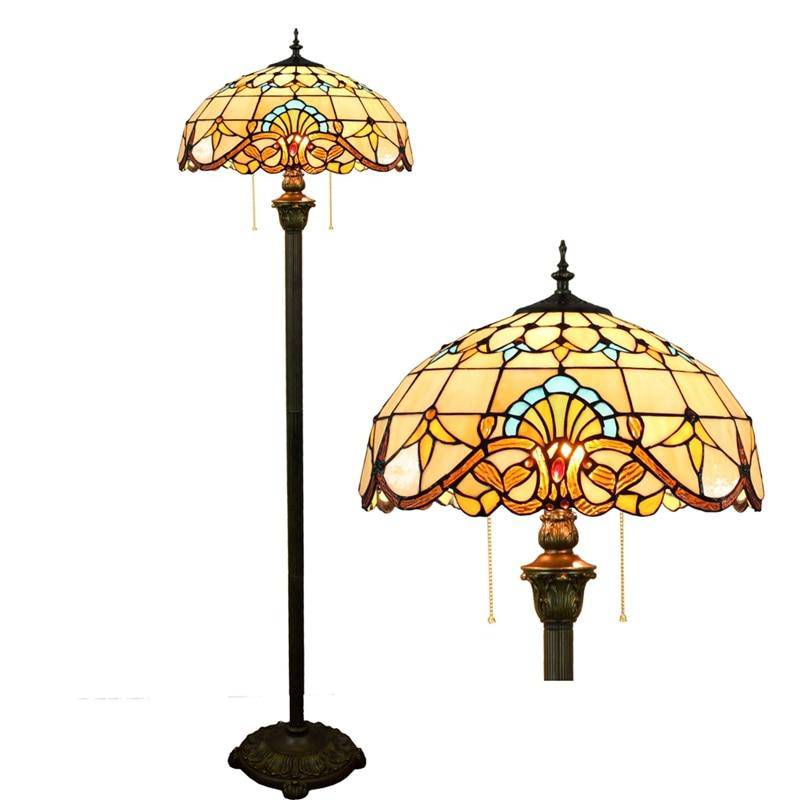 Lampadaire tiffany avec abat-jour en verre vitrail jaune - vue 4 sur 5