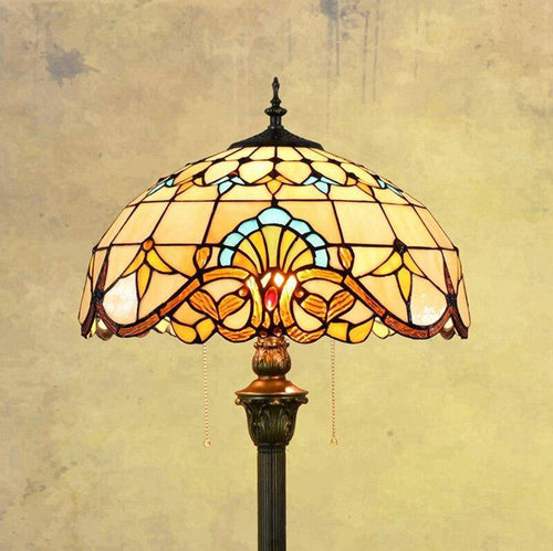 Lampadaire tiffany avec abat-jour en verre vitrail jaune - vue 2 sur 5