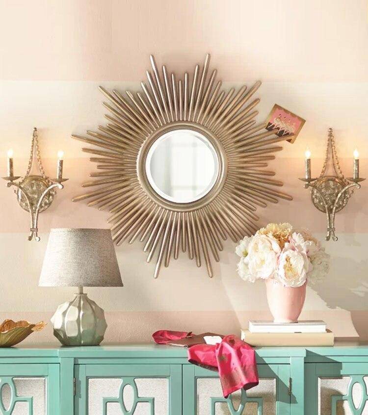 Miroir mural rond soleil en bois doré Sunburt - vue 4 sur 4