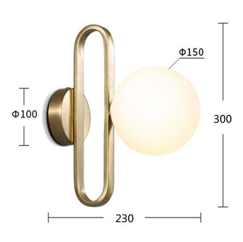 Applique murale design à LED avec anneau doré et boule en verre Sconce