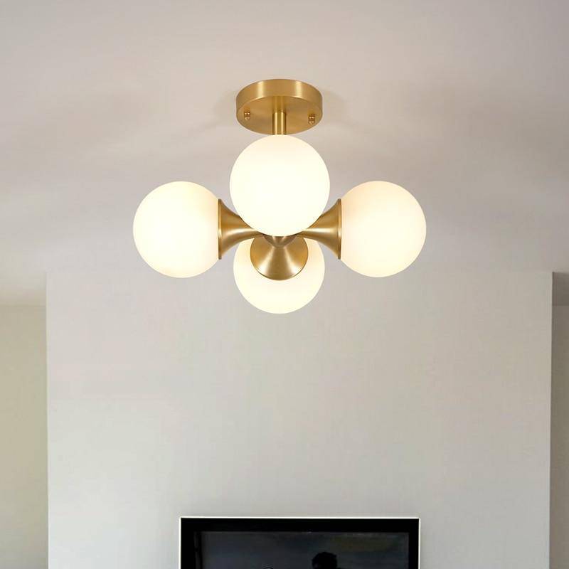 Plafonnier LED design doré avec boules en verre - vue 2 sur 6