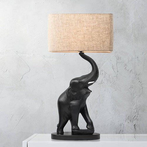 Lampe de chevet en forme d'éléphant en résine et abat-jour - vue 3 sur 7