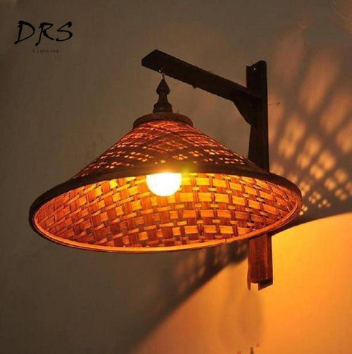 Applique avec abat-jour conique en bambou suspendu Chinese - vue 2 sur 5