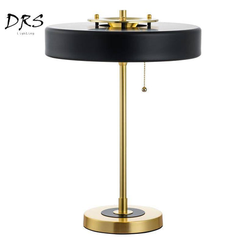 Lampe de chevet doré et abat-jour métal noir cylindrique Mesa - vue 8 sur 7