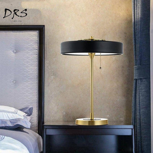Lampe de chevet doré et abat-jour métal noir cylindrique Mesa - vue 7 sur 7