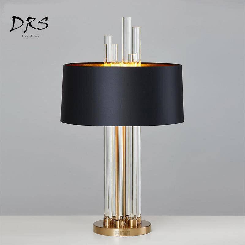 Lampe de chevet dorée en verre et abat-jour noir Designer - vue 2 sur 6