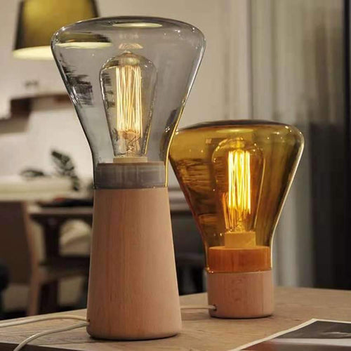 Lampe à poser design en verre et bois Aurora - vue 3 sur 5