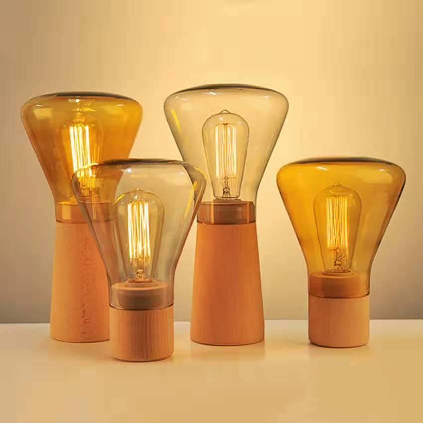 Lampe à poser design en verre et bois Aurora - vue 2 sur 5