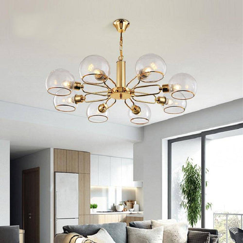 Lustre design moderne doré avec boules de verre Glass - vue 3 sur 7