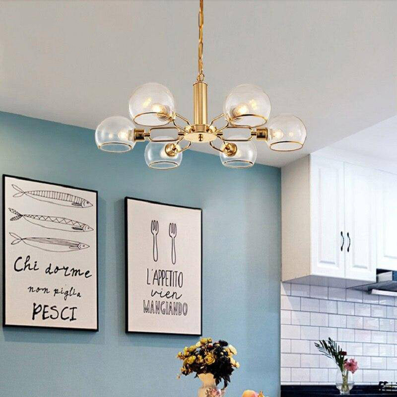 Lustre design moderne doré avec boules de verre Glass - vue 3 sur 7