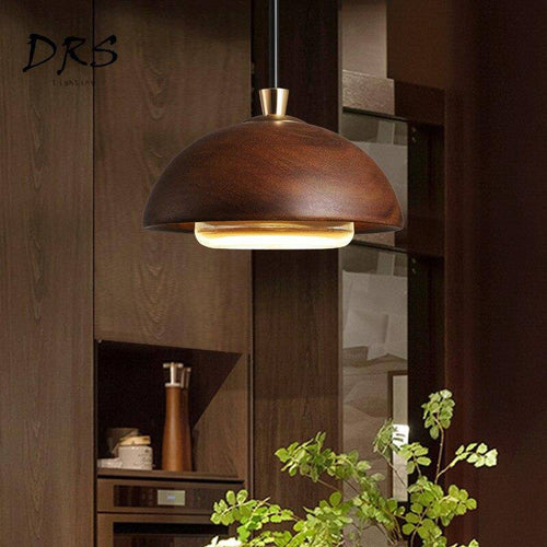 Suspension design en bois demi boule à LED - vue 5 sur 6