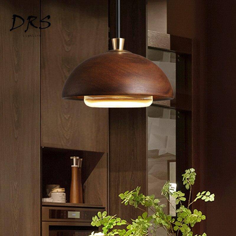 Suspension design en bois demi boule à LED - vue 5 sur 6