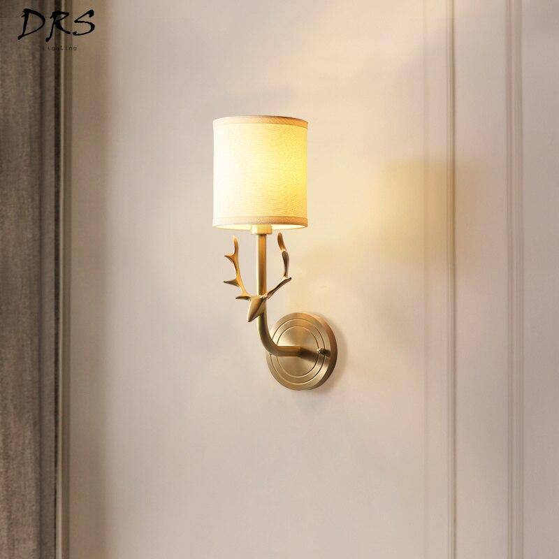 Applique murale avec cornes de cerf et abat-jour en tissu - vue 3 sur 4