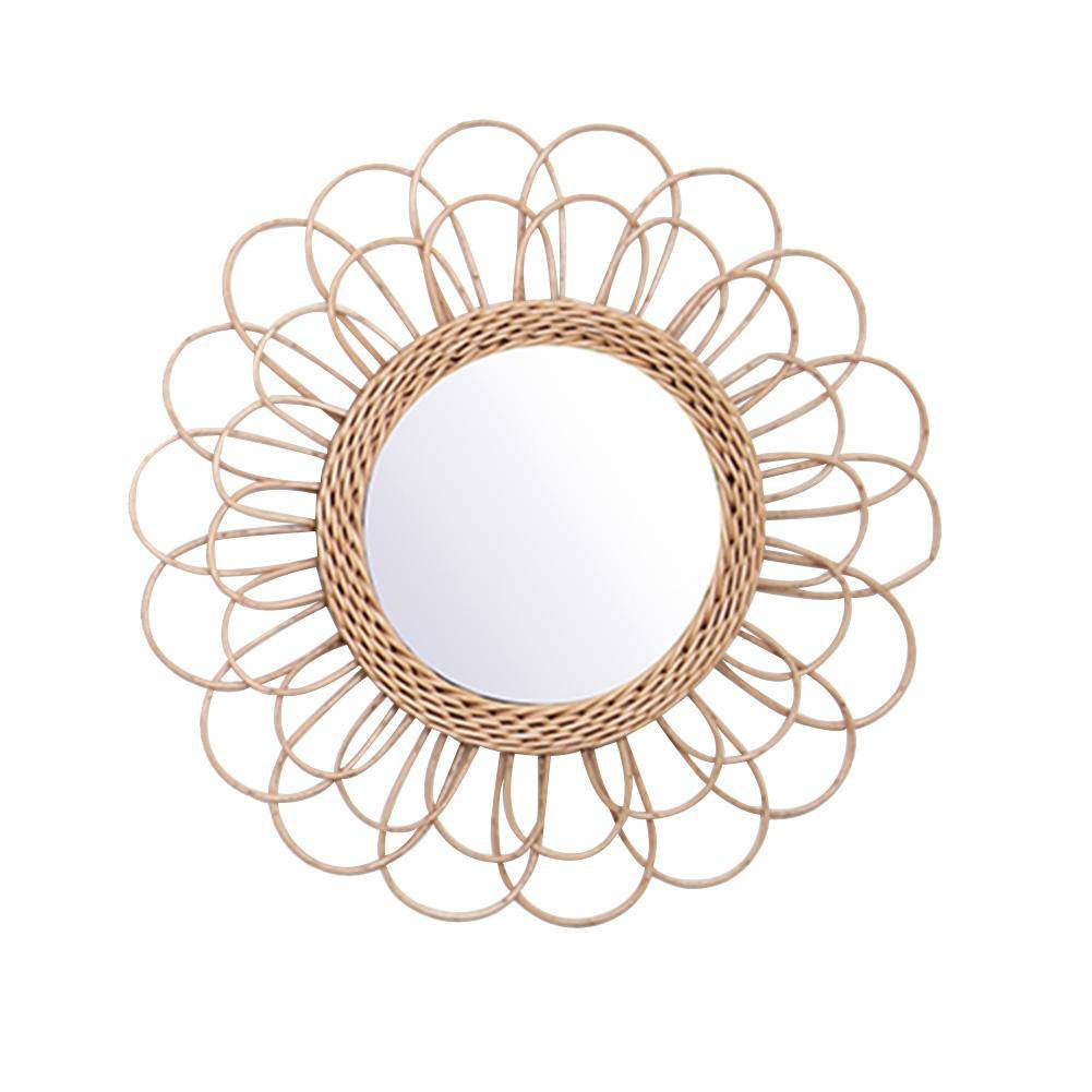 Miroir mural décoratif rond à pétale de fleur en rotin - vue 6 sur 7