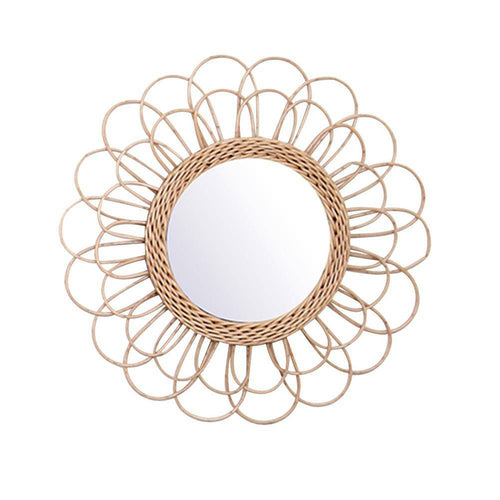 Miroir mural décoratif rond à pétale de fleur en rotin - vue 6 sur 7