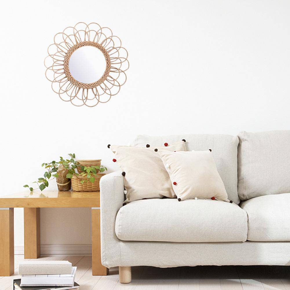 Miroir mural décoratif rond à pétale de fleur en rotin - vue 7 sur 7