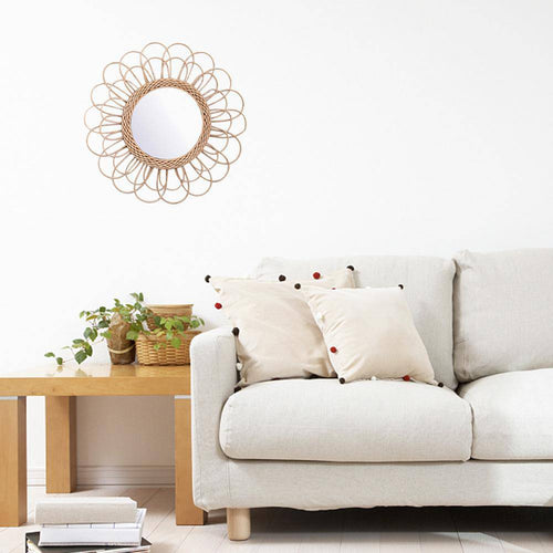 Miroir mural décoratif rond à pétale de fleur en rotin - vue 7 sur 7
