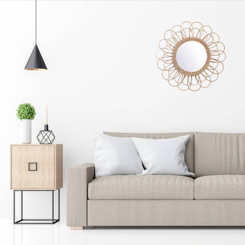Miroir mural décoratif rond à pétale de fleur en rotin - vue 2 sur 7