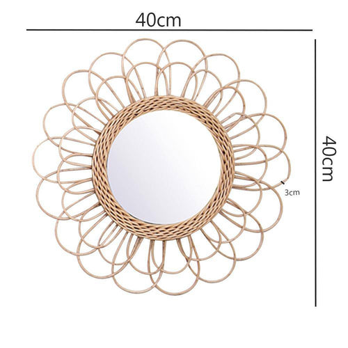Miroir mural décoratif rond à pétale de fleur en rotin - vue 5 sur 7