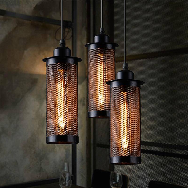 Suspension vintage et industrielle avec grillage - vue 2 sur 7