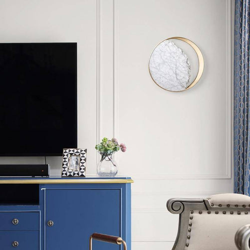 Applique murale design LED style marbre et rond doré - vue 3 sur 7