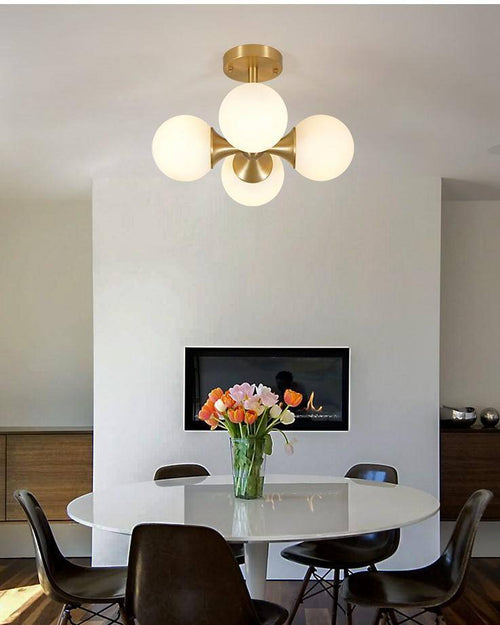 Plafonnier LED design doré avec boules en verre - vue 5 sur 6