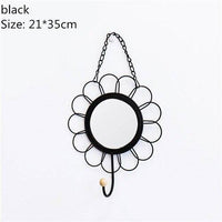 Miroir mural décoratif suspendu rond fleur noir Nordic