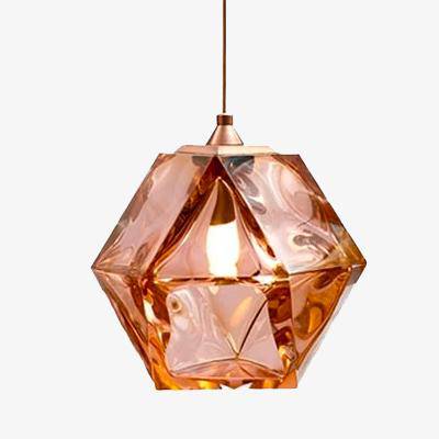 Suspension design diamant coloré en verre cristal - vue 2 sur 10