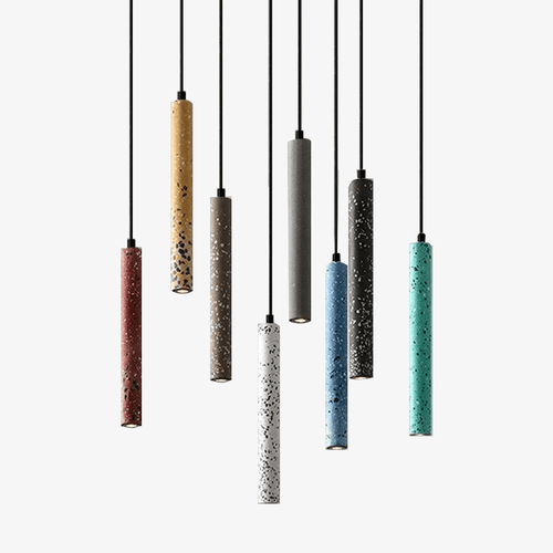 Suspension design LED allongée en ciment terrazzo coloré - vue 2 sur 8