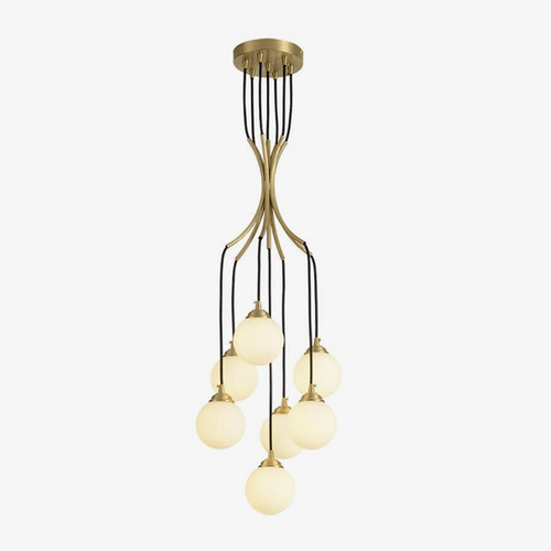 Suspension design LED avec plusieurs tiges dorées et boules lumineuses Spiral - vue 2 sur 5
