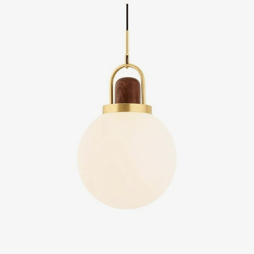Suspension design LED boule en verre et métal doré style wood - vue 2 sur 5