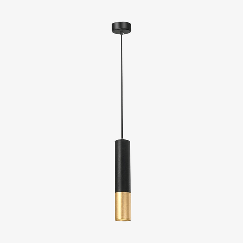 Suspension design LED cylindre noir et doré style Hang - vue 2 sur 6