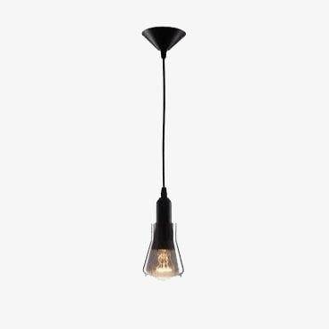 Suspension design LED noire avec abat-jour arrondie en verre - vue 1 sur 8