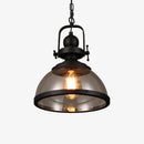 Suspension industrielle LED avec abat-jour en verre et métal noir rétro