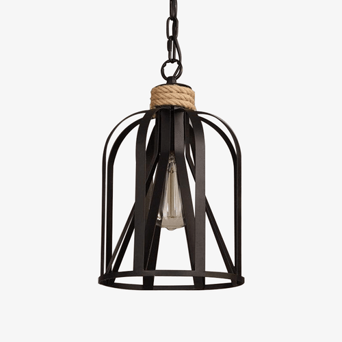 Suspension rustique LED avec cage en métal noir style industriel